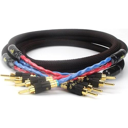 A pair 4 core silver G5 speaker cable with gold-plated banana