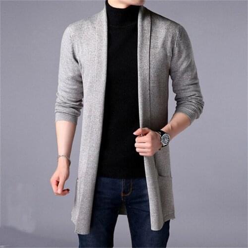 PARKLEES 2021 New Autumn Long Knitted Sweater Men Casual Slim Solid Vintage Cardigan Thin Plus Size Pocket Streetwear Coat