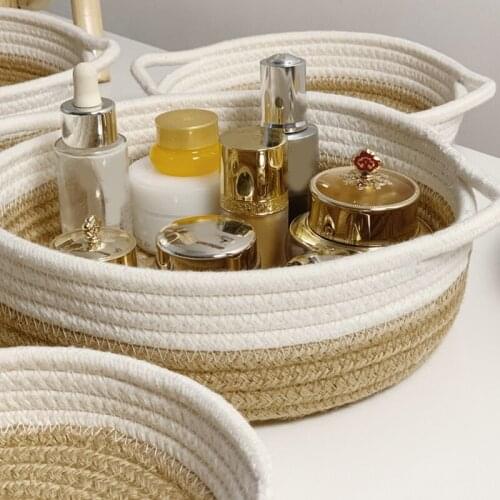 Woven Storage Basket Multifunctional Large Capacity Cosmetic Organizer for Bedroom Kitchen Living Room ALI88