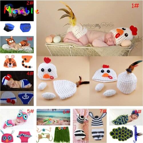 Lovely Crochet Animal Design Baby Photography Props Crochet Newborn Baby Hat Pants Set Knitted Infant Baby Animal Costume 1set
