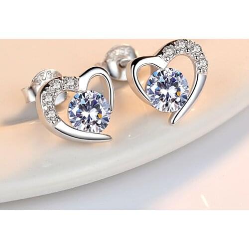 925 Sterling Silver Fashion Creative AAA Zircon Hollow Heart-Shaped Stud Earrings For Women Prevent Allergy Fine Jewelry Gift