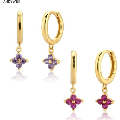 ANDYWEN 925 Sterling Silver Gold Rose Red Purple Drop Earring Women luxury Fashion Piercing Rock Punk Jewelry Ohrringe Pendiente