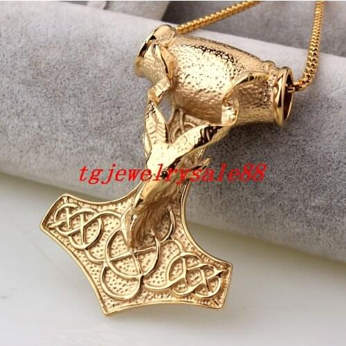 Strong Mens High Quality Gold Stainless Steel Sheep Thor Hammer Pendant Necklace Jewelry Free Box Chain 24"