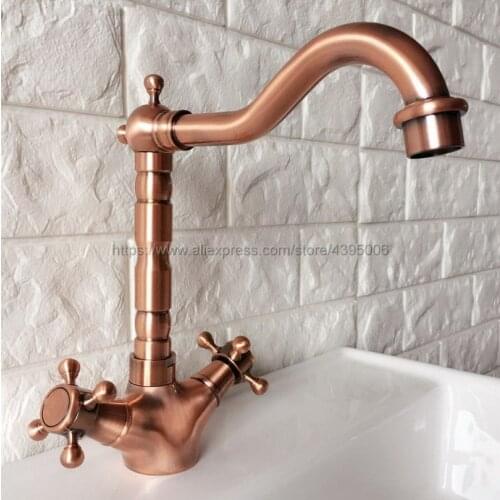 Basin Faucets Red Copper Bathroom Sink Faucet Dual Handle Deck Mount Bath Washbasin Hot Cold Mixer Water Tap WC Taps Brg052
