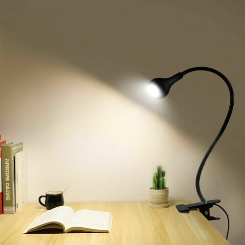 HYMELA USB LED Desk Lamp White Flexible USB Reading Light Clip-On Beside Bed Table Desk Lamp for Home Office Studio Study