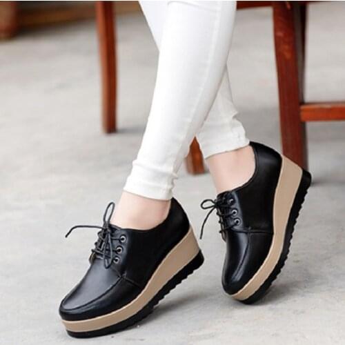 High Heel Women Shoes 2018 Women Genuine Leather Casual Shoes Breathable Fashion Waterproof Wedges Platform Shoes Women Sneaker