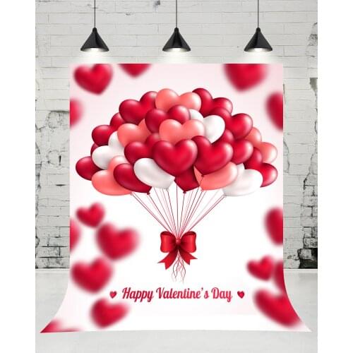 VinylBDS Valentines Day Pink Love Hearts Balloons Photography Backdrop Romantic Photo Studio Background for Wedding Props