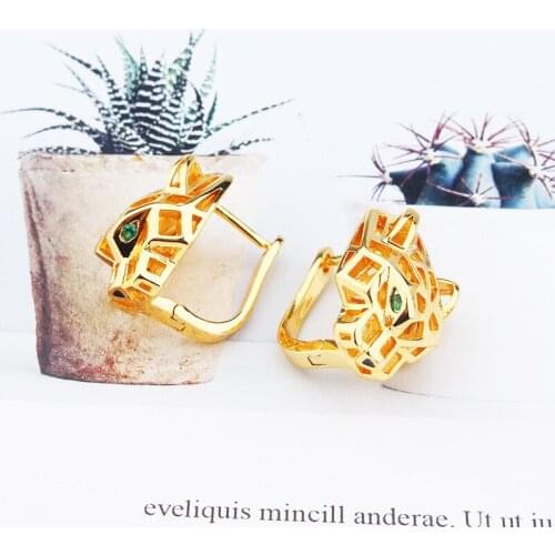Leopard Head Hanging clip Earrings Paved Cubic Zirconia Stone Animal Panther for Women Party Jewelry 2021 Trend Wholesale