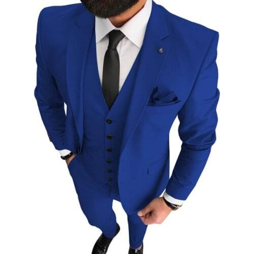 High Quality Colorful Business Mens Suit Groom Notch Lapel Tuxedos 3 Pieces Royal Blue Blazer Groomsmen Prom Suits For Wedding