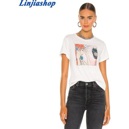 Spring summer women tee sun moon casual loose short sleeve white Tshirt streetwear top ladies