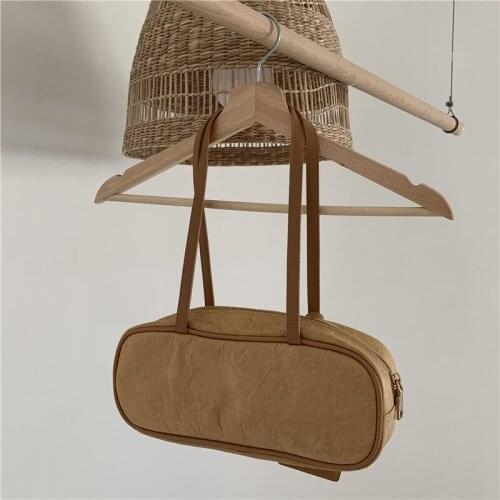 Womens New One-Shoulder Handbag Korean Fashion Kraft Paper Underarm Baguette Pure Color Horizontal Square Pillow Bag