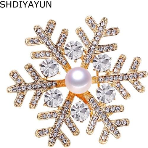 SHDIYAYUN New Pearl Brooch Snowflake Brooch For Women Gold Brooch Pins Enamel Brooches Natural Freshwater Fashion Pearl Jewelry