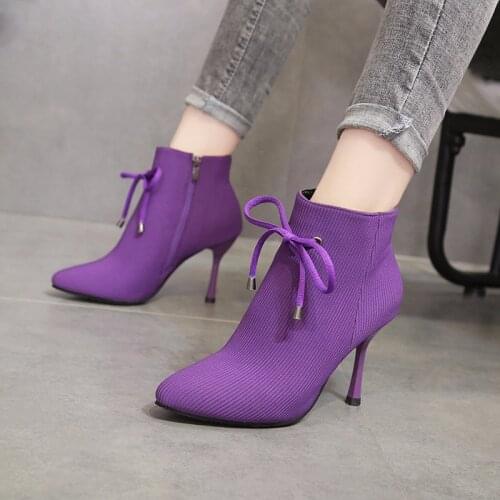 Women Boots Corduroy Butterfly-knot Boots Sexy High Heels Party Shoes Winter plus velvet Keep Warm Female Boots