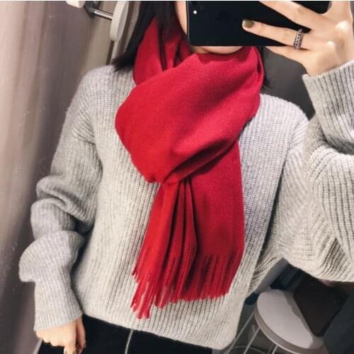 Chanycore Solid color Winter scarf cashmere pashmina women scarfs warm thick Dual use shawl hijab poncho for ladies