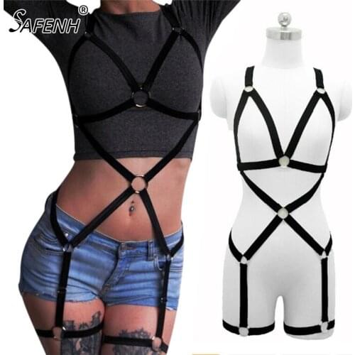 Goth O Ring Strap Bust Garter Belt Punk Wear Women Suit Sexy Lingerie Female Rave Wear Binding Women Top Body Elastic Harness