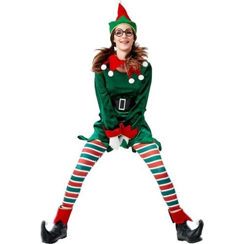 Lady funny cute green elf Christmas tree costume Christmas Santa New Year fancy dress