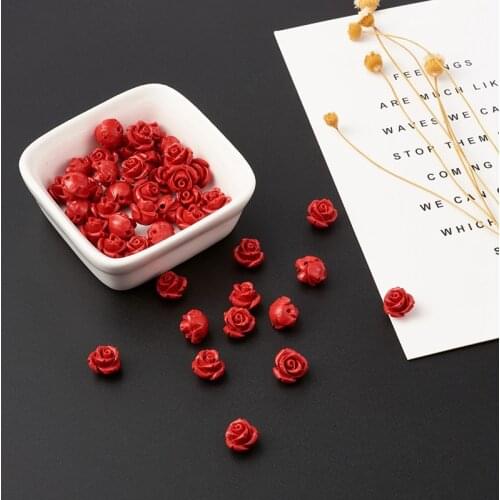 100 pcs Rose Flower Cinnabar Beads 10x10x8mm for Jewelry Making DIY Bracelet Necklace Accessories Decor, Hole: 1.5mm