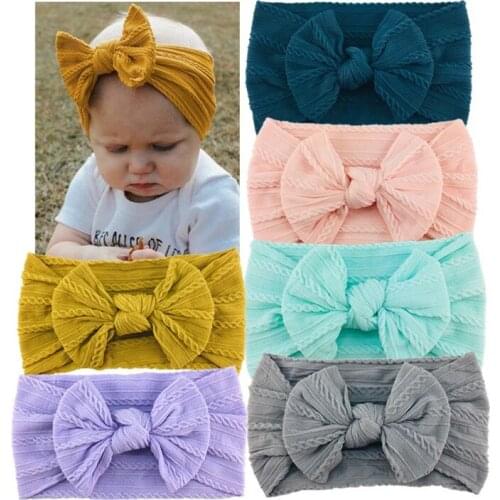 15pcs/Lot Braid Nylon Handtied Bow Knot Headbands Soft Baby Infant Wide Turban Head Wrap Topknot Hair Accessories