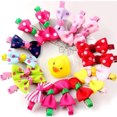 20pcs/lot Kids Cute Candy Color Polka Dots Hairpins Ribbon Bow Toddler Girls Hair Clips Barrettes Hair Accessories Headwear