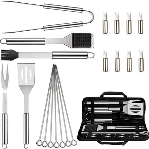 20pcs BBQ Grill Tools Set Stainless Steel Grilling Kit with Oxford Cloth Case for Camping Kitchen Barbecue Utensil Accessories