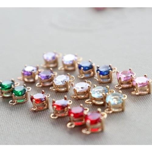 2021 New True Gold Plated Copper 6MM Zircon Round Double Ring Buckle Pendant Charms DIY Earrings Jewelry Making Accessory