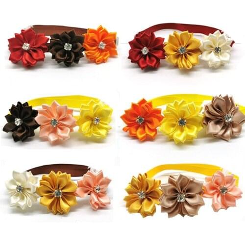50pcs Thanksgiving Pet Flower Bow Tie Collars for Pets Dog Cat Grooming Accessories Flowers Collars for Pets