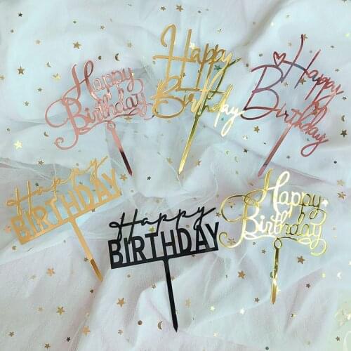 Ins Acrylic Happy Birthday Cake Topper Rose Gold Cake Topper For Birthday Party Cake Decorations Dessert Supply Promotional Item