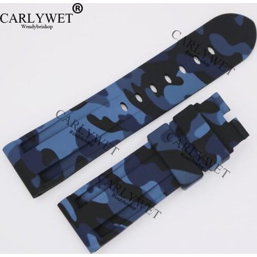 CARLYWET 24mm Camo Blue Waterproof Silicone Rubber Replacement Wrist Watch Band Strap Belt for Brand Watch For Luminor