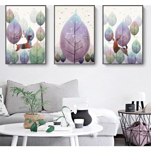 Living Room Decoration Canvas Painting Purple Leaves Forest Leaves Creative Hanging Painting Hotel Apartment Murals Wall Art