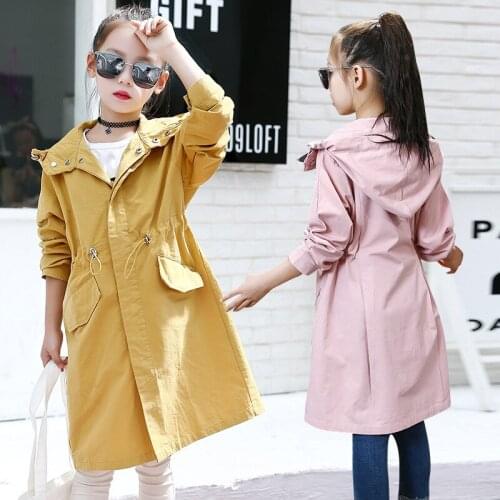 2019 Autumn Trench Coat For Girls Clothes Children Clothing Cotton Hooded Long Jacket Kids Clothes Windbreaker Girls 4-16Y