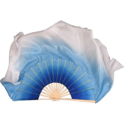 1pair/2pcs double-sides Real Silk BellyDance Fan Veils Blue-White Gradient Oriental Dance Bamboo Fans Veils Customized Colors