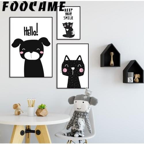 FOOCAME Cartoon Dog Cat Funny Nordic Posters and Prints Wall Art Canvas Painting Decoration Pictures Baby Nursery Room Decor