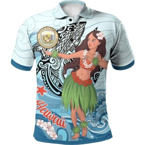 Hawaii Polo Shirt Polynesian Girls With Shark 3D Printed Polo Shirt Men for Women Short Sleeve Summer T-shirt