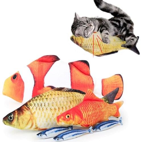 Pet Toys Creative 3D Soft Plush Fish Shape Cat Catnip Toy 20cm 30cm Stuffed Pillow Doll Simulation Fish Playing Toy for Cats