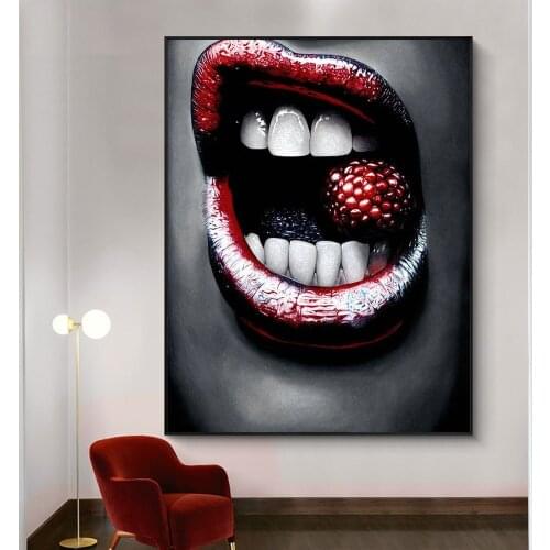 Strawberry Lips Canvas Painting Poster Print Wall Art Picture For Living Room Nordic Style Home Decor Decoration Frameless