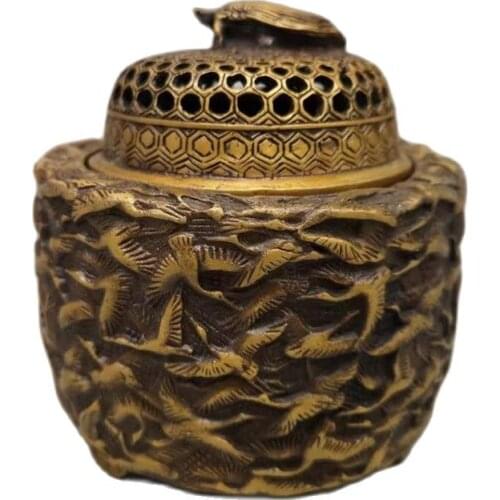 China Old Copper Phoenix Cover Thousand Cranes Incense Burner
