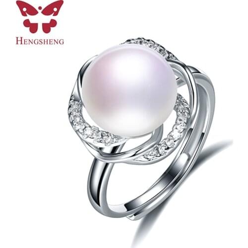 AAAA High Luster White Bread Round Freshwater Adjustable Ring For Women, Stackable Anniversary Ring Silver 925 Jewelry Ring