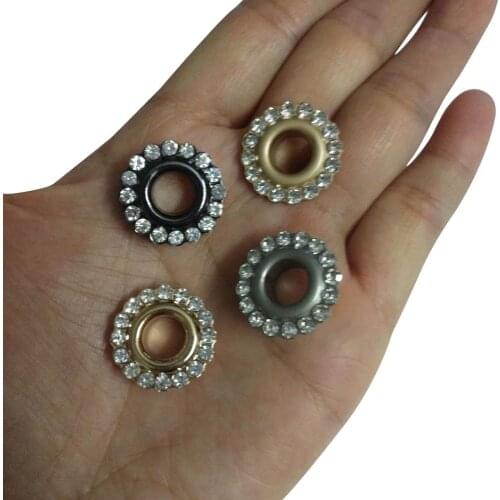 50sets/lot 4 colors 20mm round metal brass rhinestone eyelets crystal diamond grommets glass eyelets free shipping