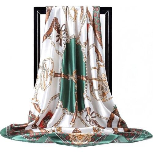 Summer Silk Scarves for Women Foulard Satin Shawl Scarfs Big Size 90*90cm Square silk Hair Head Hijab Scarfs for Ladies bandana