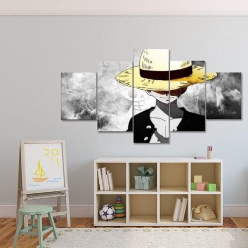 5 Pieces Modular Wall Picture Art Canvas Painting Japanese Anime One Piece Luffy Poster Living Room Home Dorm Decoration Cuadros