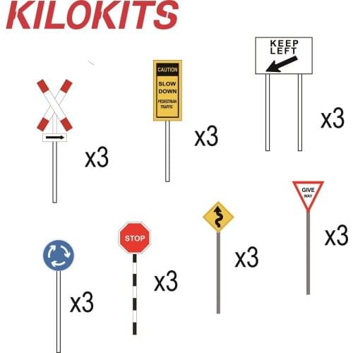 1/35 3 sets 21pcs Road Traffic Signs Plastic Unpainted Unassembled Model Kits City Diorama Building Miniature Accessories