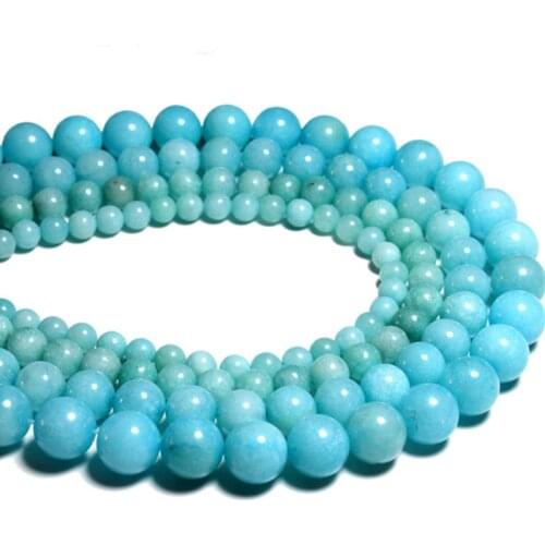 Natural Round Amazonite Blue Loose Bead 4/6/8/10mm for DIY Jewelry Making Bracelet Accessories