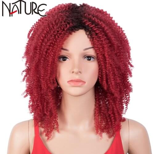 Nature Bob Wig Short Hair Afro Kinky Curly Wigs For Black Women African Synthetic Wig Omber Burgundy Glueless 16Inch Cosplay Wig