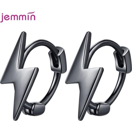 New 925 Sterling Silver Unique Shaped Piercing Huggie Lightning Hoop Earring For Women Black Platinum Sterling Silver Jewelry