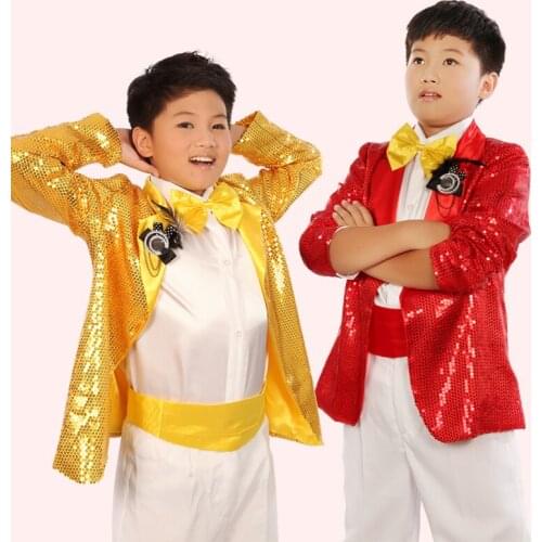 New boy child costume Moderator children dress Sequined suit Chorus clothing Stage Costumes paillette Singer Suits