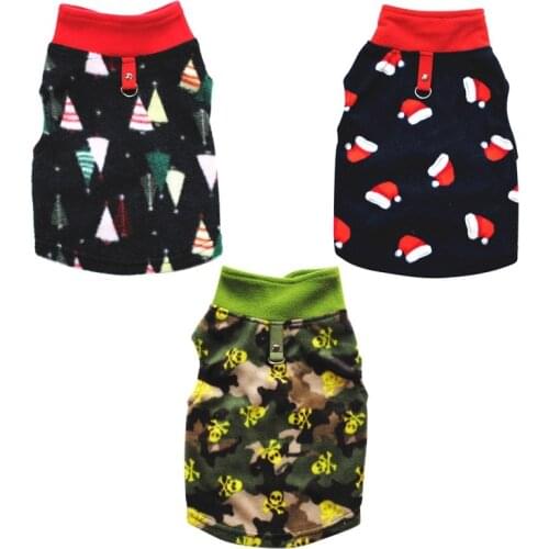 Autumn Winter Pet Dog Clothes Christmas Hats And Skull Pattern Printed Fleece Vest French Bulldog Pullover