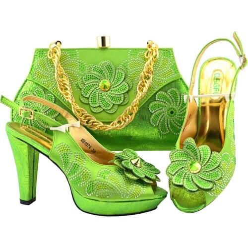 Italian Design Refreshing Lemon Green Shoes And Bag Set African Good Materials High Heels 11.5CM Shoes And Bag Set For Party