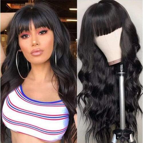 Peruvian Body Wave Human Hair Wigs With Bangs Full Machine Made Wigs For Women Natural Color Remy Hair Wig With Bangs