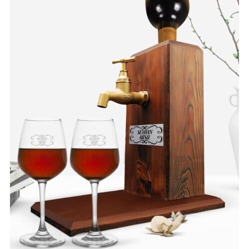 Personalized Dual Wine Goblet and Tap Natural Wood Wine Stand-Walnut Red Wine Alcohol Reliable Quality Wood Gift