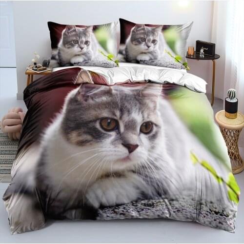 3D Custom Bed Linens Comforter Covers Set Pillowcovers Duvet Cover Pet Cat Twin King Queen Double Single Size White Bedclothes
